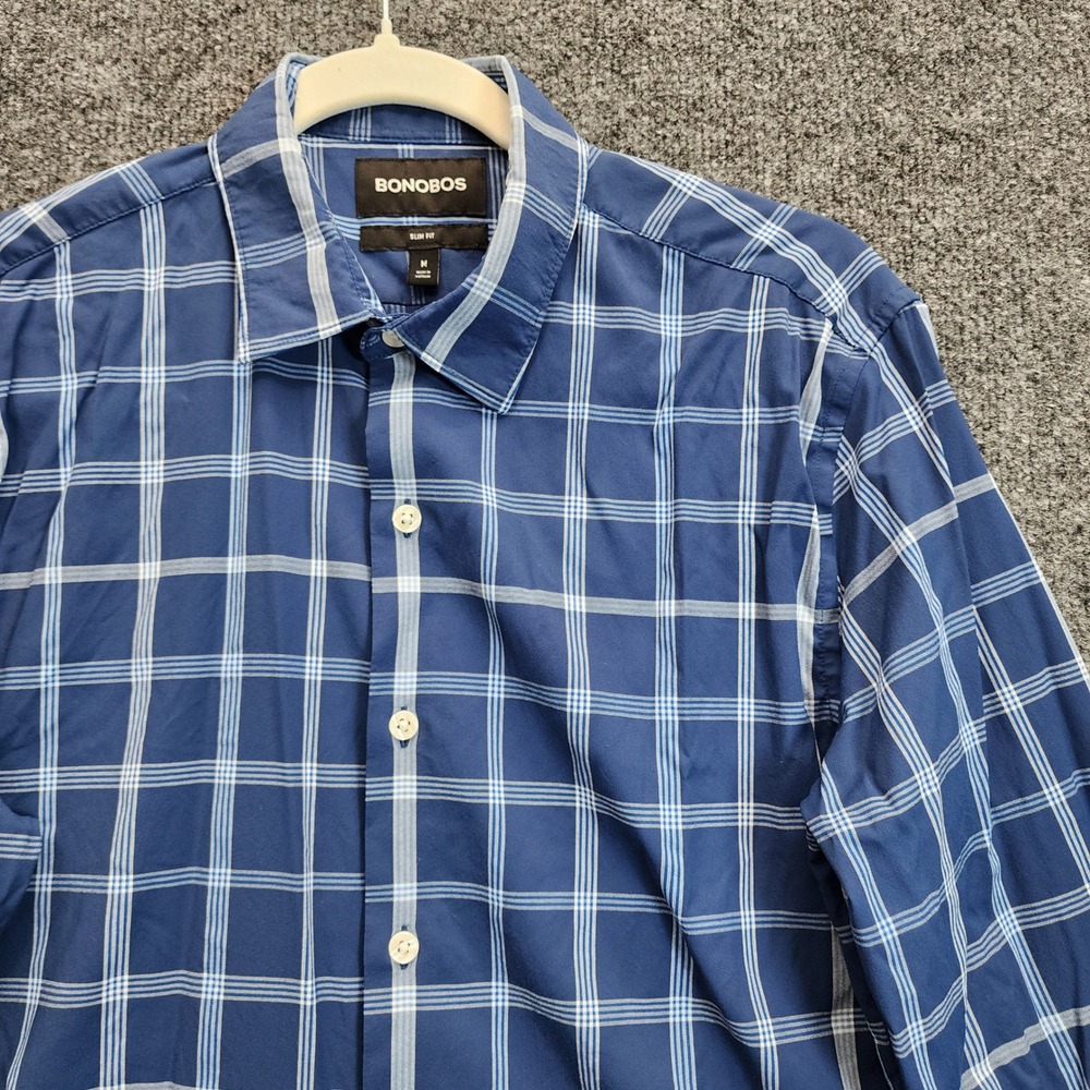 Bonobos Tech Slim Fit Mens Blue Plaid Stretch Performance Button Down Shirt M